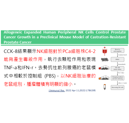 培養後的人類自然殺手細胞應用於去勢抗性前列腺癌的老鼠模式